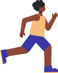 Athletic running abstract dark skinned woman. Illustration of an abstract dark skinned woman running in a tank top and shorts. Running athlete flat design illustration