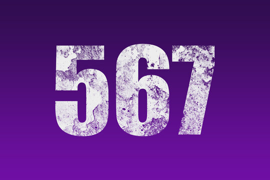 flat white grunge number of 567 on purple background.
