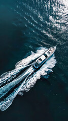 Naklejka premium A ship makes an endless spiral in the middle of the sea