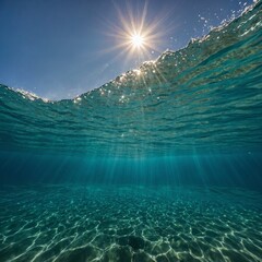 "Let the sun's energy fill you with positivity this Summer Solstice."Background: Sun rays breaking through turquoise water.