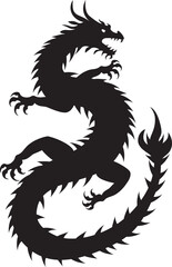 Detailed asian dragon silhouette. Abstract detailed silhouette of asian style dragon isolated.