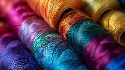 Artistic close-up of a thread spool, emphasizing vibrant color and material quality, ideal for detailed craft advertising