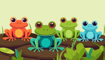 Fototapeta premium A Vibrant Symphony of Amphibians: Captivating Illustration of Colorful Frogs
