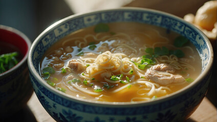 Traditional Chinese soup. Asian cuisine. Japanese food.