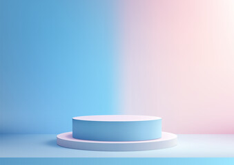 3D round blue and pink podium sits on a pastel background, minimal concept, product display, mockup, showroom, showcase
