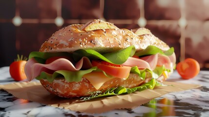 Classic ciabatta sandwich with ham cheese