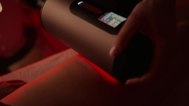 Closeup View Of RSL Sculpting Roller On Body Of Female Client, Body Sculpting And Wellness Procedure