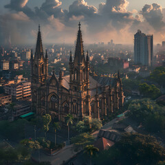 When History Meets Modernity: The Majestic Cathedral of West Bengal under a Twilight Sky