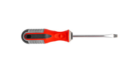 Isolated screwdriver on white background, tool with handle and head. Equipment for carpenter,...