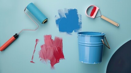 Fresh Blue Interior Painting: Painter's Tools and Equipment for a New Apartment Makeover