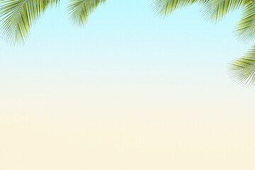 Fototapeta premium Summer Background Pastel Yellow Blue Shadow Palm Leaves Texture Leaf Summer Autumn Wall Light Abstract Floor Wall Orange Brown Tree blue pastel Gradient Two Tone Bright Color Paper Gradient Two tone.