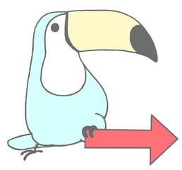 Right arrow and toucan character
