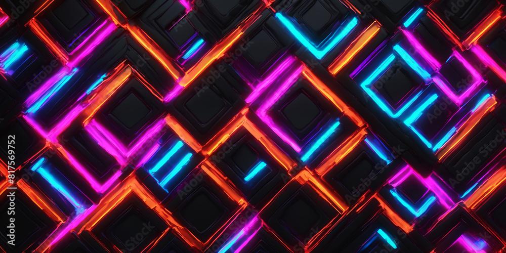 Poster Neon light square pattern abstract background