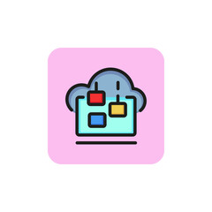Icon of downloading files from cloud storage. Access, connection, saving. Data management concept. Can be used for topics like digital information, file-hosting service, database