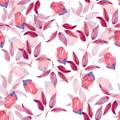 seamless pattern with flowers. pink roses and leaves. vintage textile. 