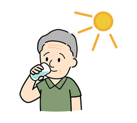 水分を補給するシニア男性
