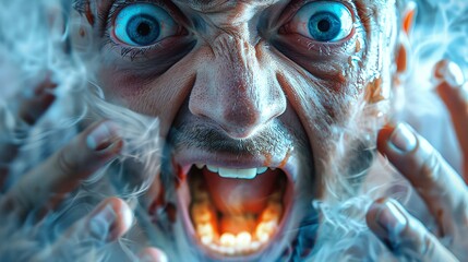 A man stands with his mouth open, appearing surprised or in shock