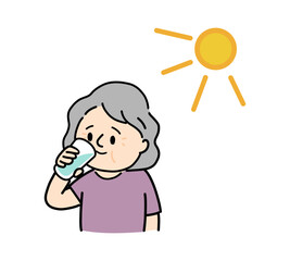 水分を補給するシニア女性