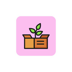 Line icon of plant growing in box. Product growth, seedling, beginning. Startup concept. For topics like agriculture, business, biology