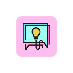 Line icon of speech bubbles and lightbulb. Helping service, faqs, solution. Consulting concept. For topics like innovation, business, service