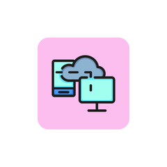 Icon of synchronizing devices. Transferring data, access, computer, smartphone. Technology concept. Can be used for topics like cloud service, cloud file syncing, server