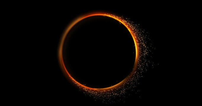 Abstract random flow animation of colorful particles through neon portal. Vibrant hues of purple create a dynamic scene, where circle of light bloom and splash in smooth and continuous motion