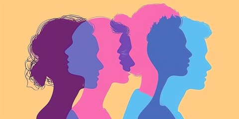 The image shows a group of diverse people in silhouette