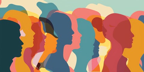 The image shows a group of people of different colors and shapes. They are all looking in the same direction. The image is about diversity and inclusion.