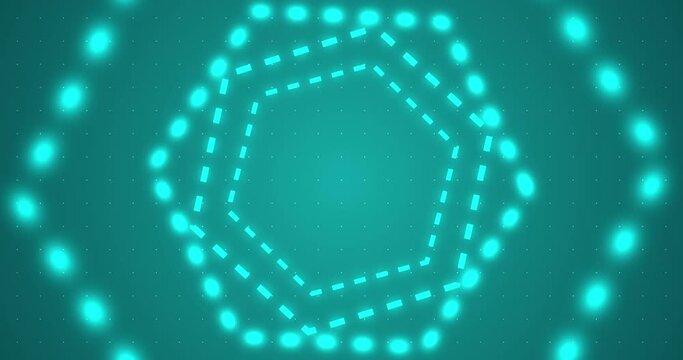 Multiple dotted technology benzene rings hexagons moving cyber computer bg 4K. Data beams scientific chemistry formula bg design elements stock footage. Polygon cell minimal digital loop grid dots.
