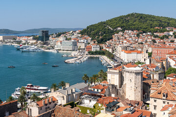 Aerial View of Split seen from the bell tower of Saint Dominus Cathedral, Croatia