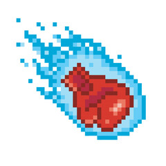 Obraz premium Boxing glove on blue fire, pixel art sport