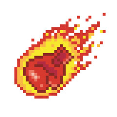 Fototapeta premium Boxing glove on fire, pixel art sport