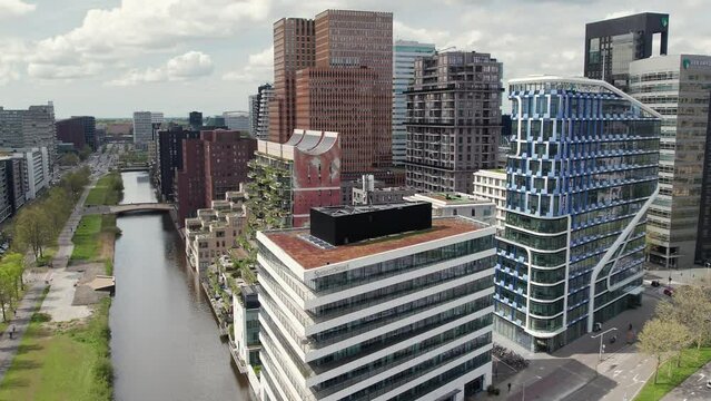 Business District With Modern Buildings In Amsterdam Zuidas - Aerial Drone Shot