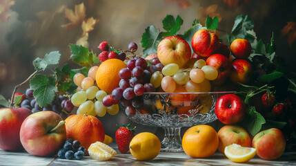 fruits of different colours within  a glass bowl  - Powered by Adobe