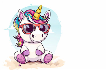 Obraz premium Cute bright unicorn baby isolated on white background. copy space