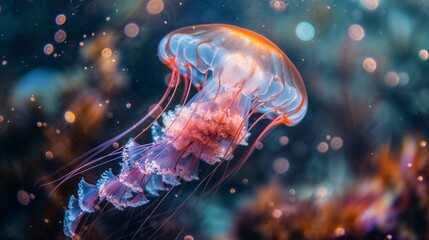 Translucent Jellyfish Floating in Blue Ocean Depths