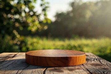 podium wooden garden furniture, surrounded by nature