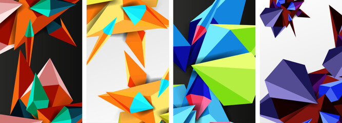 Triangle abstract concepts poster set with geometric minimal designs