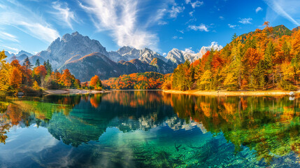 Obraz premium Autumnal Alpine Lake landscape background