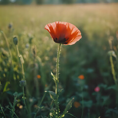 Naklejka premium a single red poppy flower in a field