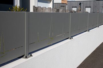 wall grey modern barrier and fence of private individual house of suburb house design protection...