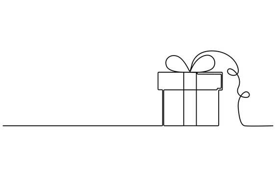 recommend clip art: Continuous one line drawing of Christmas gift box with bow and ribbon. Birthday gift box linear style. Vector isolated on white background, Gift box icon. Gift box with ribbon line icon, outline.