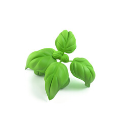 Basil sprig icon in 3D style on a white background
