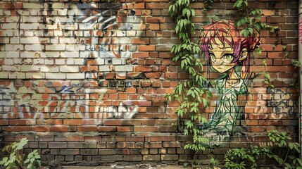 "Graffiti Pixelation: Urban Expression on a Brick Wall Canvas. A Vibrant Blend of Street Art and Digital Design."