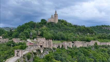 Fototapeta premium Veliko Tarnovo Tsarevets Fortress drone panorama Bulgaria Europe