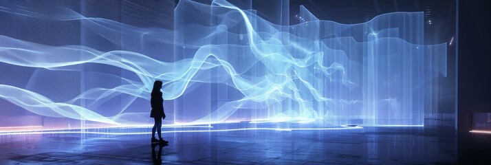 Person Standing in Front of Large Light Projection