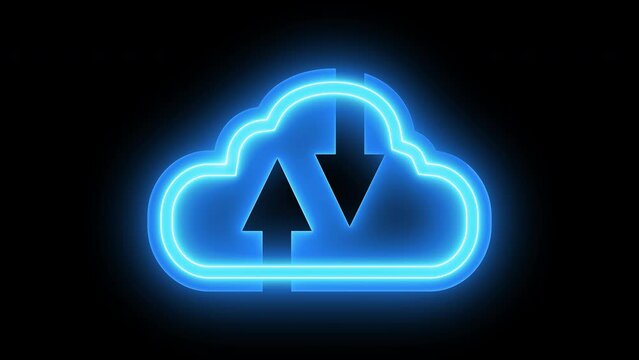 Glowing neon line of cloud computing for download and upload database of business. Global internet connection technology, digital marketing, Financial and big data. 4K Video motion graphic animation.