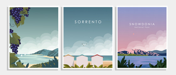Summer set of travel posters, banners, covers