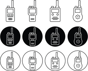 Walkie talkie icons set. Black line elements from outdoor activity concept editable stock. logos illustration for web and mobile apps. Portable radio transmitter symbols on transparent background.