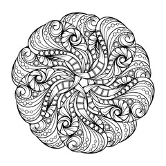 Black and white abstract floral mandala pattern. Antistress coloring page.